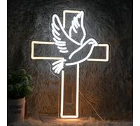 GNVETZLL Cross Neon Sign Dimmable Led Easter Cross Neon Light For Wall Decoration White Dove of Peace Neon Light Signs USB Powered Light Up Sign For Christianity Party Wedding Home Decor