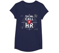 Go Ahead Call HR: Try Me Sassy Office Humor Graphic T-Shirt, Girls, Navy, Large