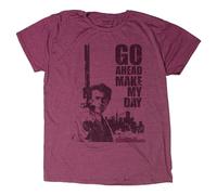 Go Ahead Make My Day Logo T-Shirt Dirty Harry Film Movie Slogan Burgundy Short Sleeved Tee (Medium)