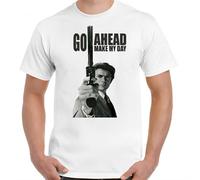 GO Ahead Make My Day T-Shirt Clint Eastwood Dirty Harry Movie Punk Mens Tee Top White