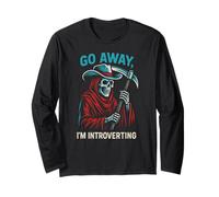Go Away I’m Introverting Grim Reaper Cowboy Skeleton Western Long Sleeve T-Shirt