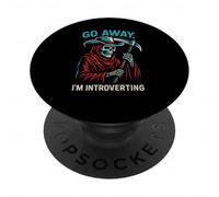 Go Away I’m Introverting Grim Reaper Cowboy Skeleton Western PopSockets Adhesive PopGrip