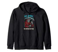 Go Away I’m Introverting Grim Reaper Cowboy Skeleton Western Zip Hoodie