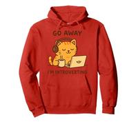 Go Away, I'm Introverting Cozy Cat With Laptop and Coffee Pullover Hoodie