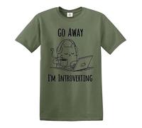 Go Away I'm Introverting | Introvert CAT | Novelty | Men's T-Shirt TEE TOP(Military Green,XL)