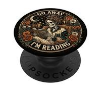 Go Away I'm Reading Book Lover Librarian Skeleton Bookish PopSockets Adhesive PopGrip