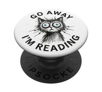 Go Away I'm Reading Funny Book Lover Sarcastic Cat Bookish PopSockets Adhesive PopGrip