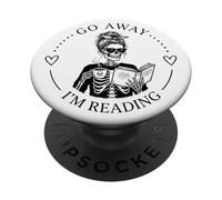 Go Away I'm Reading Funny Coffee & Books Skeleton Bookish PopSockets Adhesive PopGrip