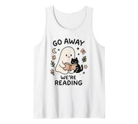 Go Away We’re Reading Cute Ghost with Cat Funny Book Lover Tank Top