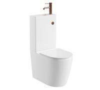 Go Bathrooms 2 in 1 Toilet & Sink Includes Bronze Tap with Waste Cistern Button & Soft Close Toilet Seat Two Piece Ceramic Rimless Toilet & Basin Space Saver