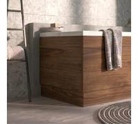 Go Bathrooms 800mm Redwood End Bath Panel Wood Effect Finish Adjustable Bathroom Bath Tub Side Panel with Matching Plinth - MDF Universal Fit Board Easy to Trim & Cut to Size