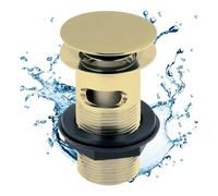 Go Bathrooms Basin Sink Waste Slotted Pop Up Sink Plug Click Clack Mechanism Push Down Sprung Design Bathroom Sink Plug for Basins With Overflow Solid Brass - Brushed Gold