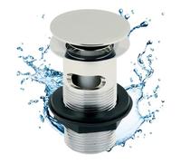 Go Bathrooms Basin Sink Waste Slotted Pop Up Sink Plug Click Clack Mechanism Push Down Sprung Design Bathroom Sink Plug for Basins With Overflow Solid Brass - Brushed Nickel