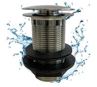 Go Bathrooms Brushed Nickel Basin Waste Unslotted Sink Plug Click Clack Mechanism Pop Up Push Down Design Bathroom Sink Plug for Basins No Overflow Solid Brass