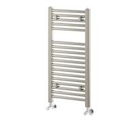 Go Bathrooms Brushed Nickel Bathroom Towel Radiator Wall Mounted Heated Towel Rail Slim Straight Ladder Design Towel Warmer Brushed Nickel Bathroom Radiator 770mm x 400mm | Newark