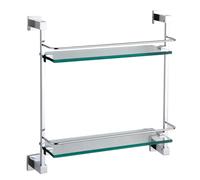 Go Bathrooms Froma 410mm Bathroom Double Glass Shelf 2-Tier Slim Bathroom Shelf Wall Mounted Bathroom Storage Solid Brass Brackets with Polished Chrome Finish Premium Toughened Glass