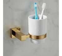 Go Bathrooms Froma Gold Toothbrush Holder with Ceramic Tumbler Wall Mounted Solid Brass Toothbrush Holder Brushed Gold Finish Luxury Bathroom Accessory Premium Solid Brass Construction