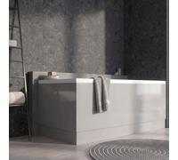 Go Bathrooms Glossy 1800mm Light Grey Front Bath Panel Modern White Gloss Finish Adjustable Bathroom Bath Tub Side Panel with Matching Plinth - MDF Universal Fit Board Easy to Trim & Cut to Size