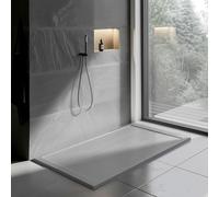 Go Bathrooms Grey Slate Effect Shower Tray 1500 x 700 mm Rectangular Shower Base with Hidden Waste, Anti-Bacterial Surface-Low Profile Shower Tray for Enclosures
