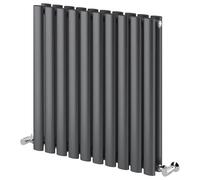 Go Bathrooms Horizontal Radiator 600 x 590mm Anthracite Oval Double Column Central Heating Under Window Radiator Grey Horizontal Kitchen Radiator