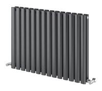 Go Bathrooms Horizontal Radiator 600 x 820mm Anthracite Oval Double Column Central Heating Under Window Radiator Grey Horizontal Kitchen Radiator