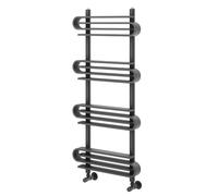 Go Bathrooms Modern Anthracite Heated Towel Rail Radiator Designer Oval Bar Bathroom Towel Warmer Space-Saving Vertical Wall Mounted Bathroom Radiator Anthracite Grey Finish 1100mm x 500mm |Camaro