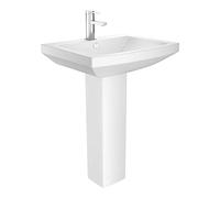 Go Bathrooms Modern Square Pedestal Basin with Single Tap Hole 560mm Contemporary White Ceramic Sink for Bathroom or Cloakroom Durable Easy-Clean Design White Ceramic | Tabor