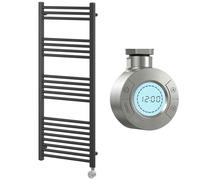 Go Bathrooms Nola 1200 x 500mm Electric Heated Towel Rail Grey Smart Bathroom Radiator Wall Mounted Ladder Rack Energy Efficient Electric Towel Warmer 500 Watts