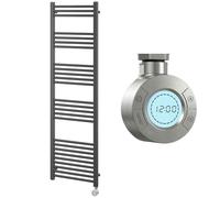 Go Bathrooms Nola 1600 x 500mm Electric Heated Towel Rail Grey Smart Bathroom Radiator Wall Mounted Ladder Rack Energy Efficient Electric Towel Warmer 500 Watts
