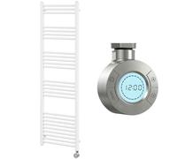 Go Bathrooms Nola 1600 x 500mm Electric Heated Towel Rail White Smart Bathroom Radiator Wall Mounted Ladder Rack Energy Efficient Electric Towel Warmer 500 Watts