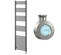 Go Bathrooms Nola 1800 x 500mm Electric Heated Towel Rail Grey Smart Bathroom Radiator Wall Mounted Ladder Rack Energy Efficient Electric Towel Warmer 750 Watts