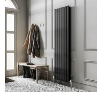 Go Bathrooms Pinta 1200 x 476mm Vertical Radiator Black Flat Panel Double Column Tall Upright Radiator Matt Black Wall Mounted Central Heating Includes Mounting Brackets