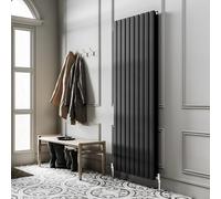 Go Bathrooms Pinta 1200 x 612mm Vertical Radiator Black Flat Panel Double Column Tall Upright Radiator Matt Black Wall Mounted Central Heating Includes Mounting Brackets