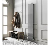 Go Bathrooms Pinta 1600 x 340mm Vertical Radiator Anthracite Flat Panel Single Column Tall Upright Radiator Anthracite Grey Wall Mounted Central Heating Includes Mounting Brackets