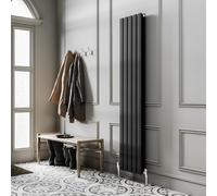 Go Bathrooms Pinta 1600 x 340mm Vertical Radiator Black Flat Panel Double Column Tall Upright Radiator Matt Black Wall Mounted Central Heating Includes Mounting Brackets