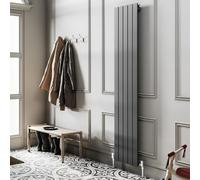 Go Bathrooms Pinta 1800 x 340mm Vertical Radiator Anthracite Flat Panel Single Column Tall Upright Radiator Anthracite Grey Wall Mounted Central Heating Includes Mounting Brackets