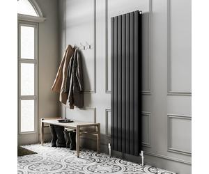 Go Bathrooms Pinta 1800 x 475mm Vertical Radiator Black Flat Panel Double Column Tall Upright Radiator Matt Black Wall Mounted Central Heating Includes Mounting Brackets
