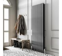Go Bathrooms Pinta 1800 x 610mm Vertical Radiator Anthracite Flat Panel Double Column Tall Upright Radiator Anthracite Grey Wall Mounted Central Heating Includes Mounting Brackets
