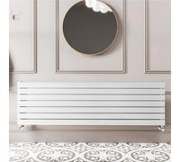 Go Bathrooms Pinta 475 x 1800mm Horizontal Radiator White Flat Panel Single Column Wall Mounted Designer White Radiator Central Heating Includes Brackets