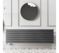 Go Bathrooms Pinta 476 x 1200mm Horizontal Radiator Anthracite Flat Panel Double Column Wall Mounted Designer Anthracite Grey Radiator Central Heating Includes Brackets