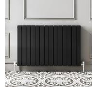 Go Bathrooms Pinta Horizontal Black Radiator 600 x 952mm Flat Panel Horizontal Anthracite Double Column Wall Mounted Slim Designer Radiator