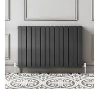 Go Bathrooms Pinta Horizontal Grey Radiator 600 x 952mm Flat Panel Horizontal Anthracite Double Column Wall Mounted Slim Designer Radiator