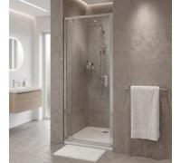Go Bathrooms Pivot Shower Door 900mm Chrome Safety Glass | Reversible alcove shower screen door with 6mm toughened safety glass and polished chrome wall profile.