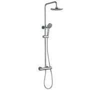 Go Bathrooms Round Thermostatic Shower Pack Chrome | Thermostatic Shower Valve, Brass Body, Round Rainfall Shower, Handset & Overhead Shower, Chrome