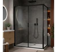 Go Bathrooms Sliding Shower Door 1200mm Black Glass Screen | Modern matt black bathroom sliding shower door with 6mm toughened safety glass screen.