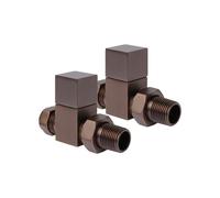 Go Bathrooms Straight Radiator Valves 15mm Bronze Square | Pair of modern square top straight radiator valves for heated towel rails and central heating. Classic bronze finish.