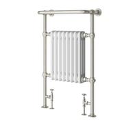Go Bathrooms Traditional Towel Radiator 940x600mm Nickel | Traditional cast iron style bathroom towel radiator with an interior white column panel and brushed nickel frame.