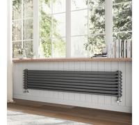 Go Bathrooms Utopia Anthracite Horizontal Radiator 1800 x 380mm Traditional Cast Iron Style Triple Column Grey Central Heating Living Room Radiator