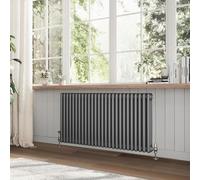 Go Bathrooms Utopia Anthracite Horizontal Radiator 600 x 1010mm Traditional Cast Iron Style Triple Column Grey Central Heating Living Room Radiator