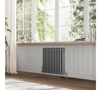 Go Bathrooms Utopia Anthracite Horizontal Radiator 600 x 605mm Traditional Cast Iron Style Triple Column Grey Central Heating Living Room Radiator